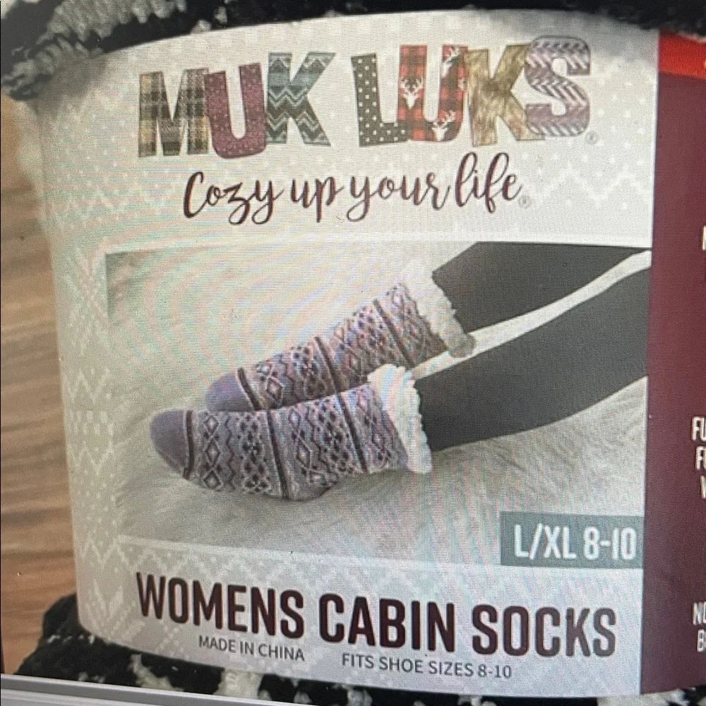 MUK LUKS 2 Pair Pack Cabin Socks Slippers * Non-Skid Bottom L/XL